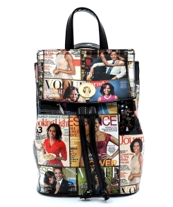 Magazine Cover Collage Convertible Drawstring Backpack Satchel OA2708 BLACK/MULTI